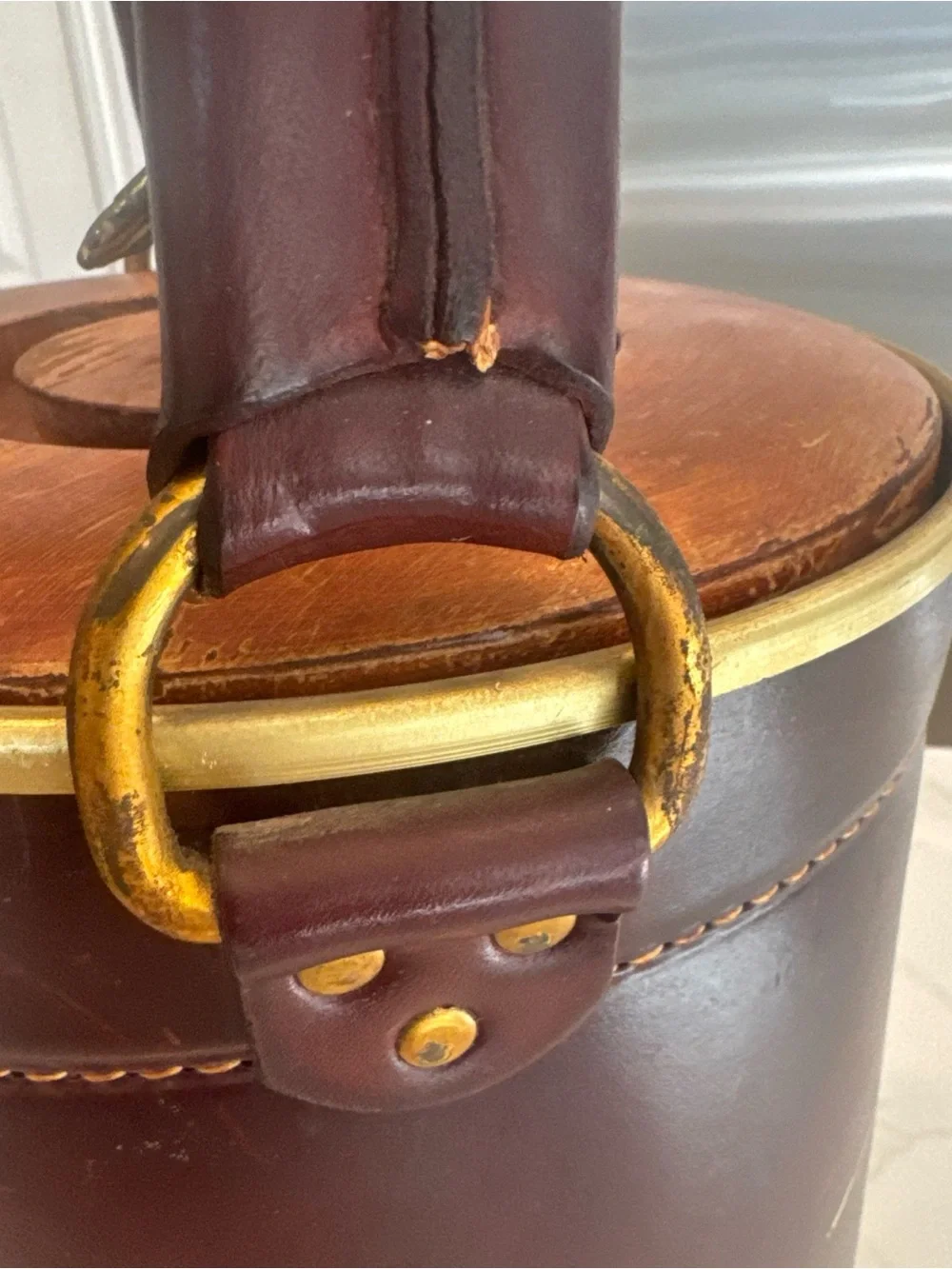 Brown Leather Barrel Ice Bucket with Eagle Finial